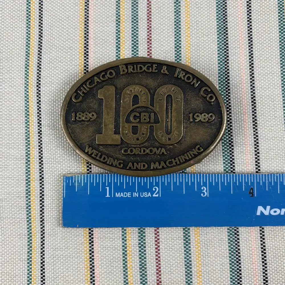 Vintage Anacortes Brass Chicago Bridge & Iron Co Belt Buckle Mens One Size Gold